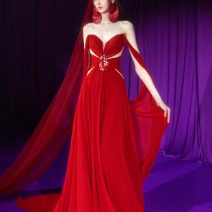 2025新款 复古蕾丝花边礼服裙女高级感气质名媛宴会晚礼服 法式