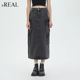 中长款 休闲时尚 新款 牛仔半身裙 real瑞尔春秋季