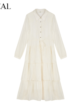 it'real瑞尔翻领抽绳收腰连衣裙女多层蛋糕裙摆温柔风春季长裙