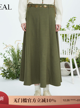 it'real瑞尔春新款半身裙女中长款款赫本风伞裙a字高腰显瘦裙子