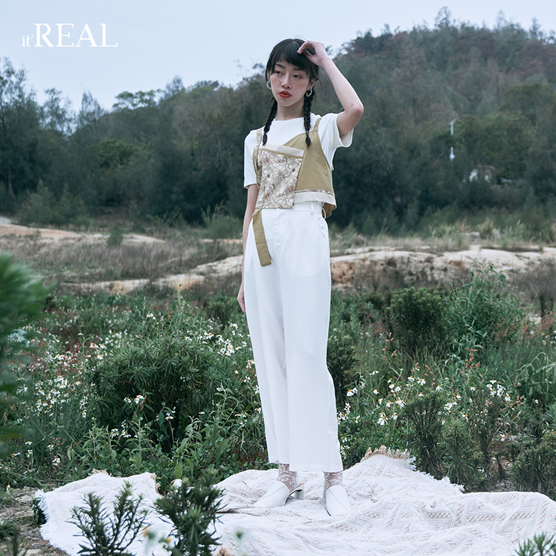 itREAL瑞尔2023夏季新款女士阔腿裤子中腰宽松直筒休闲显瘦薄长裤