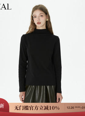 it'real瑞尔秋季新款极简风烟囱领正肩高弹基础套衫打底衫女