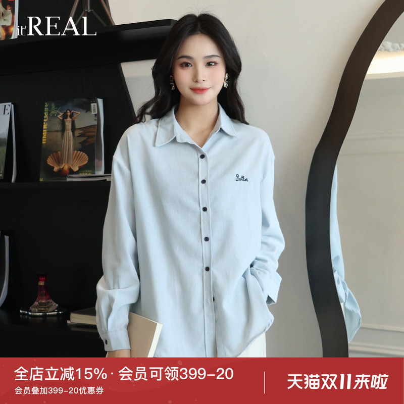 瑞尔复古长袖宽松衬衫女