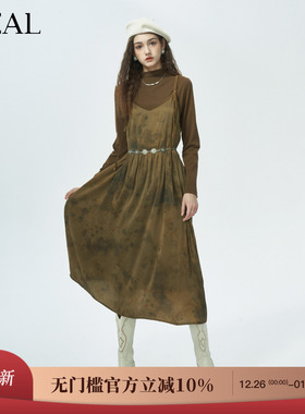 it'real瑞尔冬季新款复古晕染吊带长款连衣裙