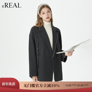 文艺学院风平驳领休闲西装 新款 外套上衣女 real瑞尔秋季