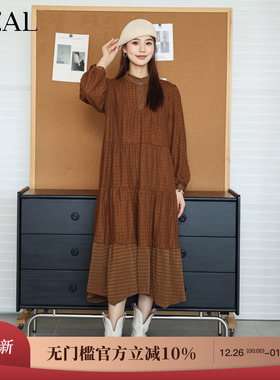 it'real瑞尔冬季新款复古立领气质设计感长袖连衣裙