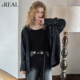 连帽外套显瘦上衣 女宽松休闲百搭款 real慵懒风黑色长袖 衬衫