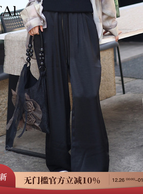 it'real瑞尔夏新款文艺轻复古休闲裤女黑色宽松中长山本裤