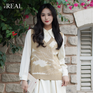 叠穿背心外搭坎肩 复古针织马甲女春秋设计感无袖 real瑞尔法式
