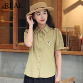 女复古双层领气质小衫 上衣女 短袖 衬衫 real瑞尔夏新款 法式