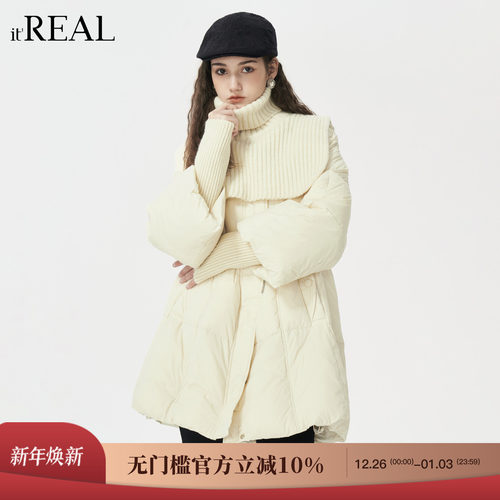 it'real瑞尔25年冬季新款两件式高领保暖羽绒服女