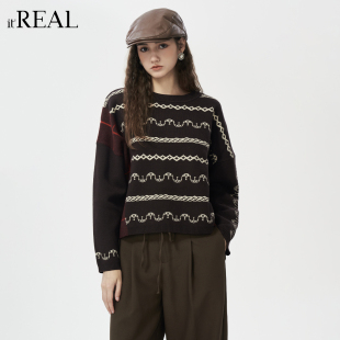 气质复古休闲圆领毛织套衫 新款 女 real瑞尔25年冬季