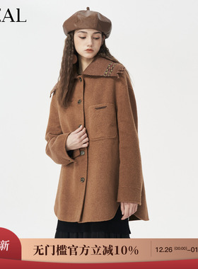 it'real瑞尔25年冬季新款气质复古翻领短双面呢大衣女