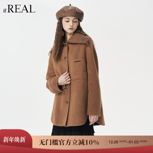 气质复古翻领短双面呢大衣女 新款 real瑞尔25年冬季