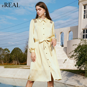 风茶歇肌理感收腰长裙连衣裙 法式 real瑞尔秋季 新款