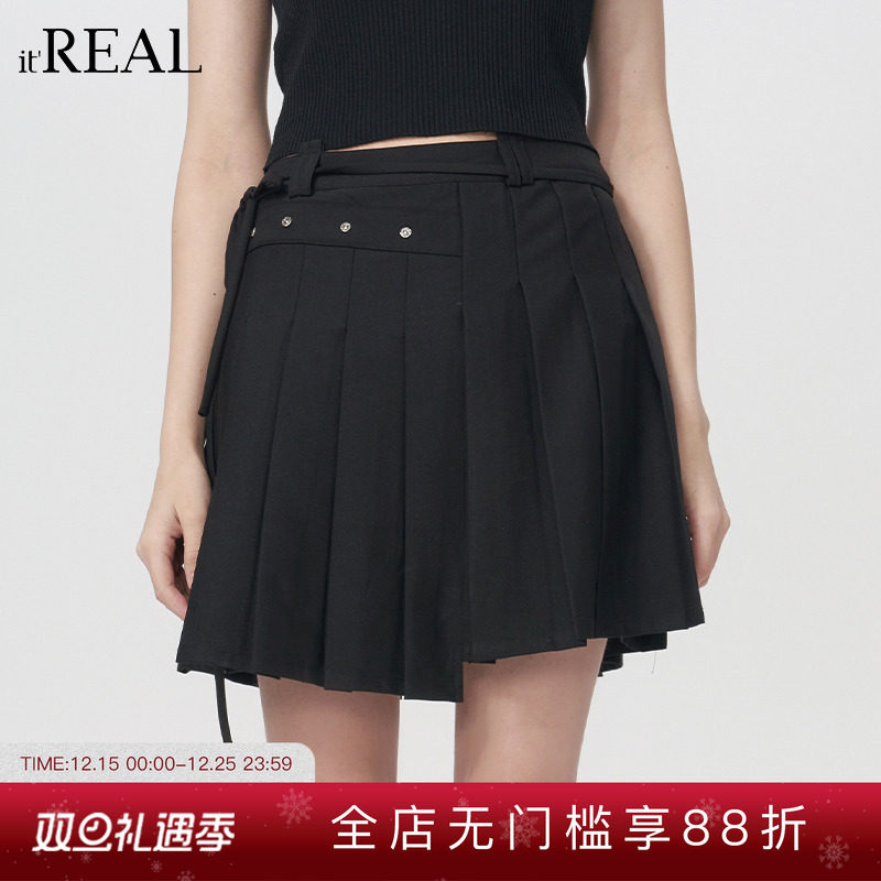 瑞尔法式复古百褶半身裙女