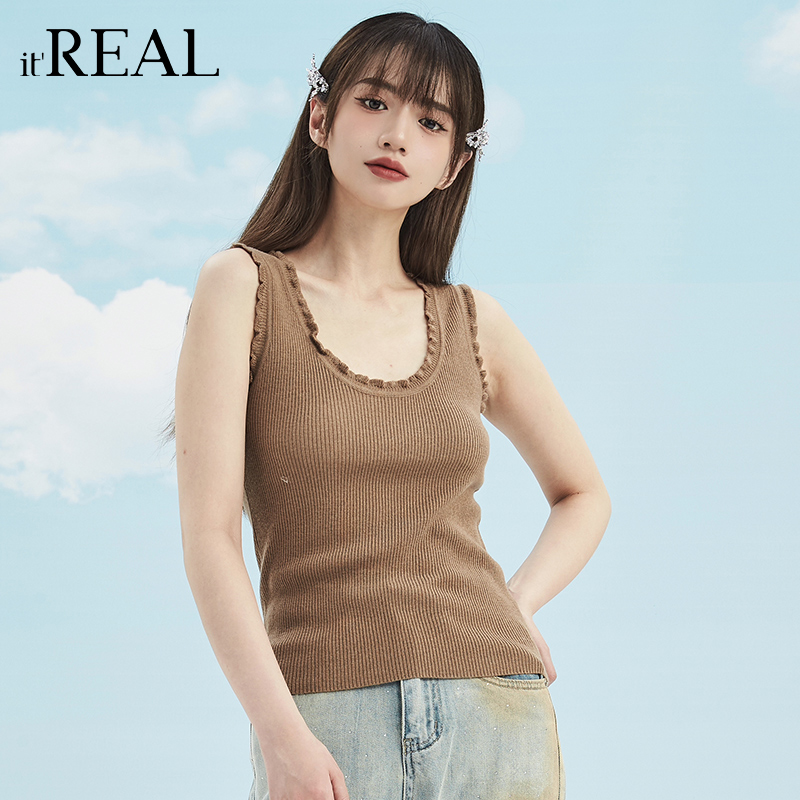 it'real瑞尔花边吊带背心女2024夏季新款针织内搭打底衫上衣女