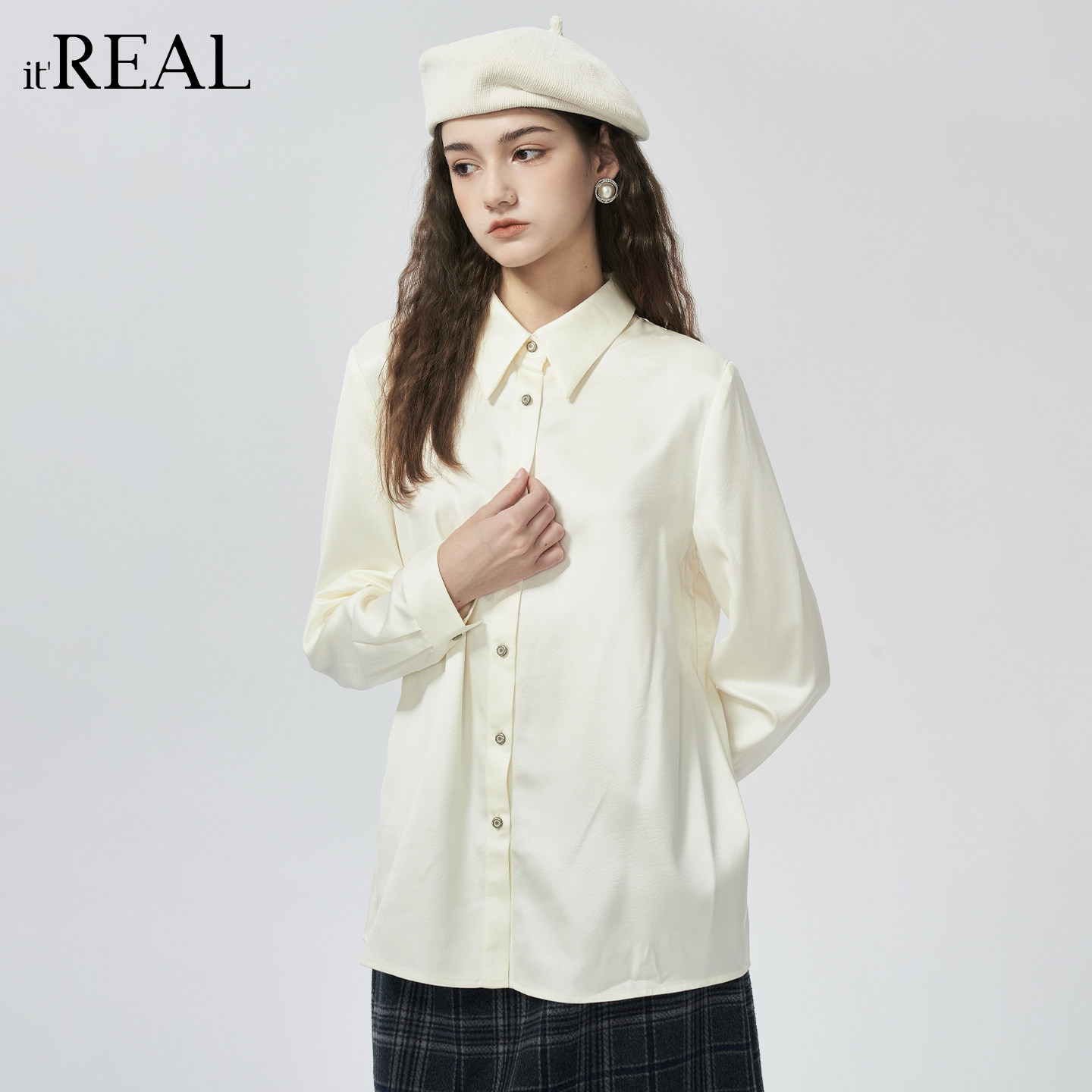 it'real瑞尔冬季新款设计感断面休闲亲肤衬衫上衣女
