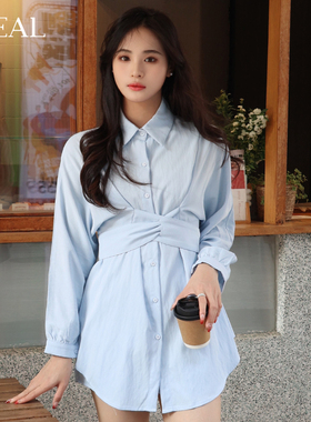 it'real瑞尔春新款衬衫裙短裤两件套女长款衬衫女连衣裙套装