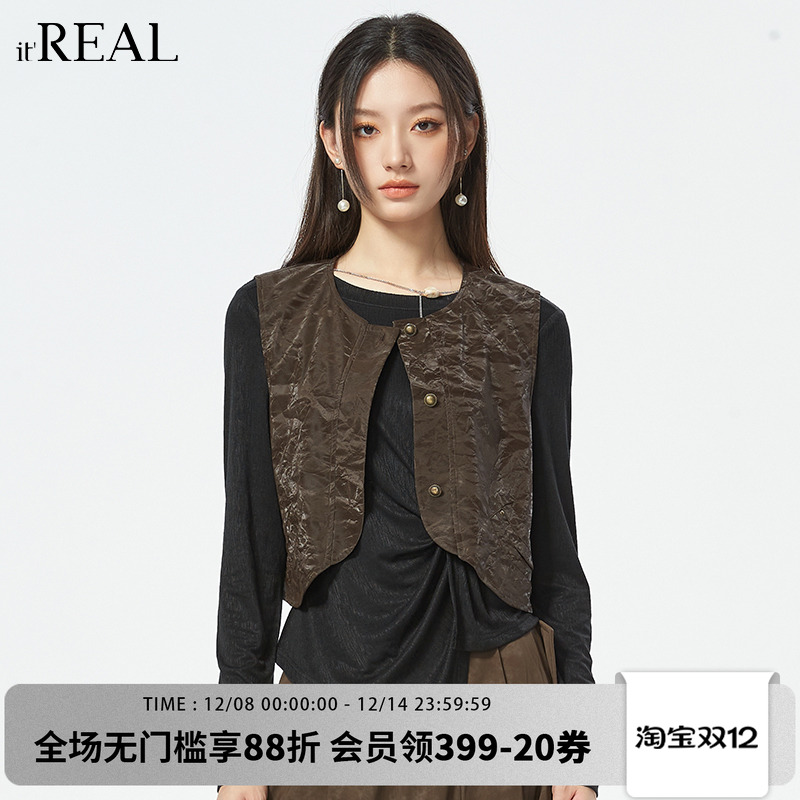 瑞尔复古短圆领马甲马夹