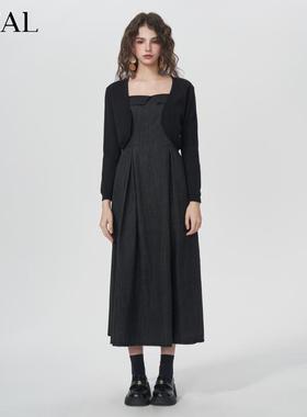 it'real瑞尔春季新款法式轻熟针织外搭牛仔吊带连衣裙套装