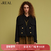 real瑞尔冬季 新款 小香风呢子气质长袖 外套女装