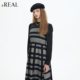 real瑞尔春秋季 新款 休闲复古时尚 感长袖 条纹连衣裙