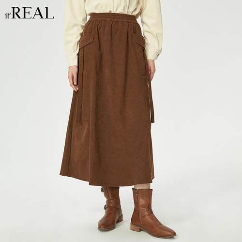 itreal复古灯芯绒半身裙