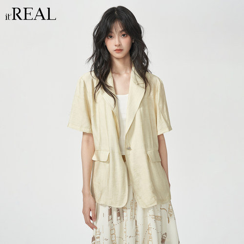 瑞尔法式复古短袖西装外套女