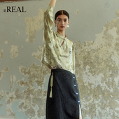 新中式 女士上衣短袖 宽松气质绿色罩衫 real瑞尔秋季 新款