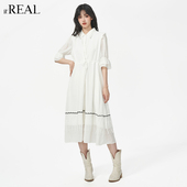 real瑞尔法式 复古气质连衣裙女夏季 新款 森系收腰短袖 长裙