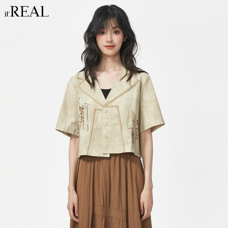 瑞尔法式复古短袖衬衫女图片