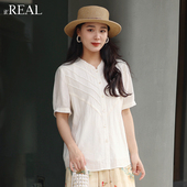 real瑞尔夏新款 国风新中式 衬衫 女短袖 立领衬衣小众上衣