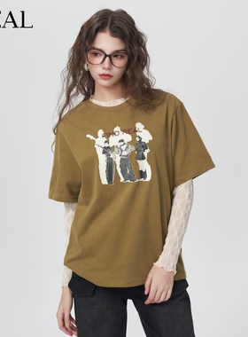 it'real瑞尔法式复古短袖T恤女春季新款小众个性印花上衣女