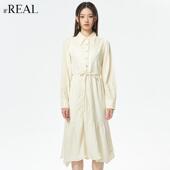 裙 高腰A字裙摆淑女纯色衬衫 real瑞尔法式 复古连衣裙秋冬款