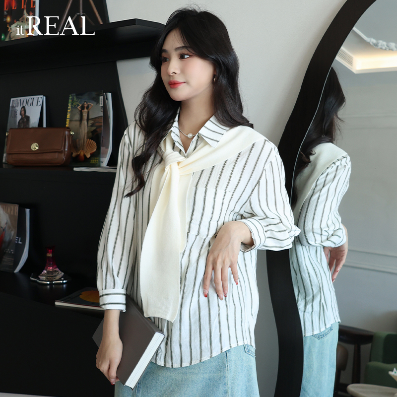 瑞尔宽松复古一排扣长袖