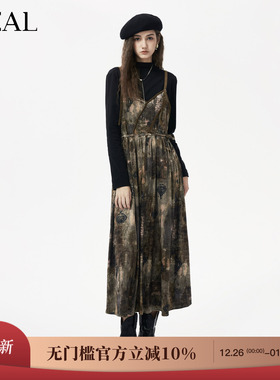 it'real瑞尔25年冬季新款气质复古油画感肌理吊带裙女