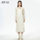 real瑞尔秋新款 法式 碎花裙吊带内衬裙两件套长袖 套装 裙
