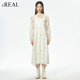 real瑞尔秋新款 法式 碎花裙吊带内衬裙两件套长袖 套装 裙