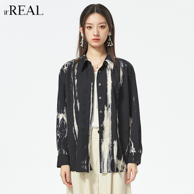 瑞尔宽松复古长袖扎染衬衫女