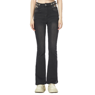 it'real瑞尔秋新款美式复古牛仔微喇裤女设计感显瘦喇叭裤