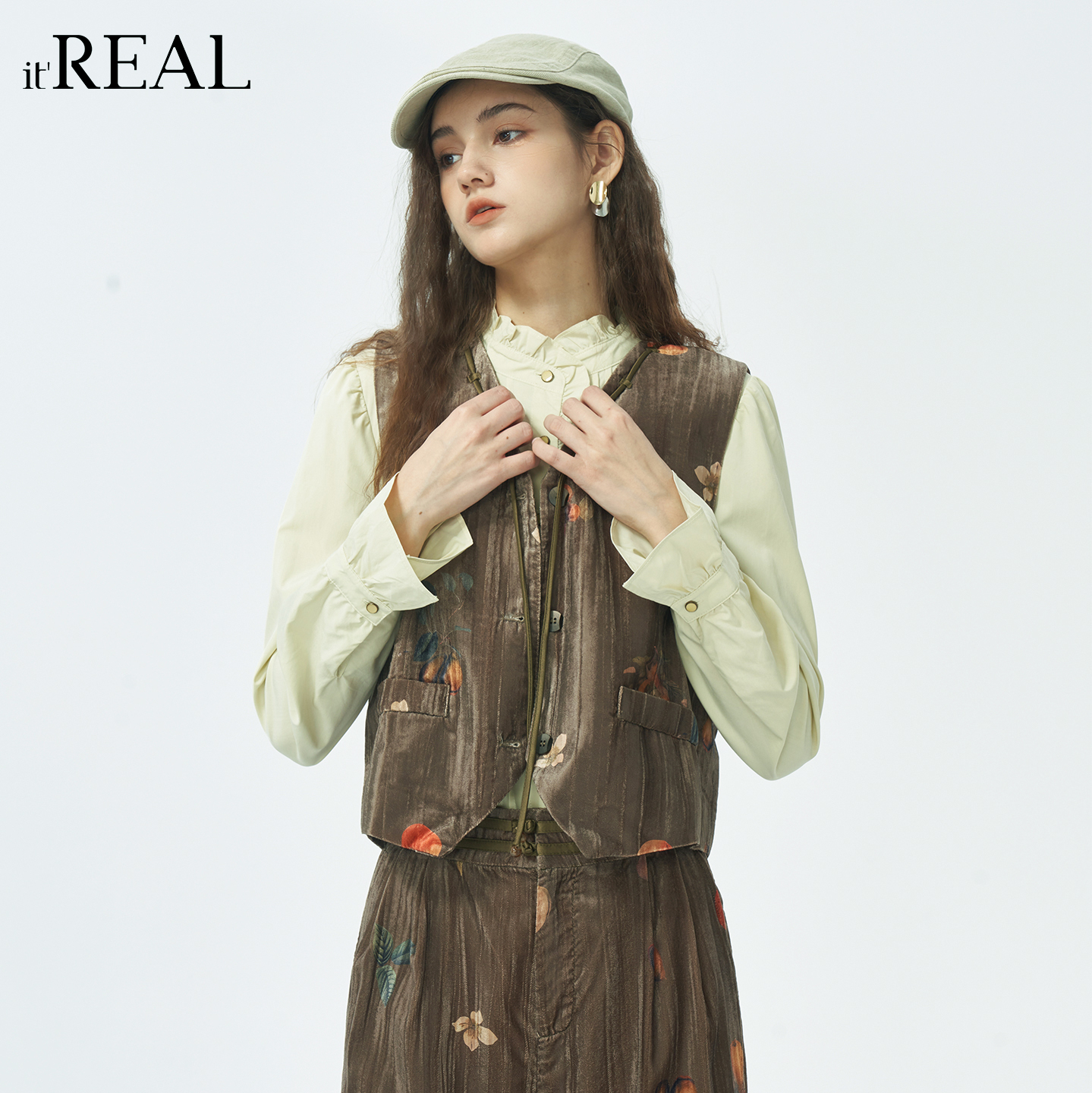 瑞尔复古风叠穿马夹女外搭背心