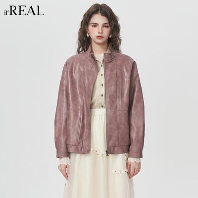 itreal美式复古机车皮衣外套