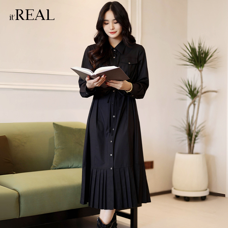 瑞尔复古衬衫裙内搭黑色连衣裙