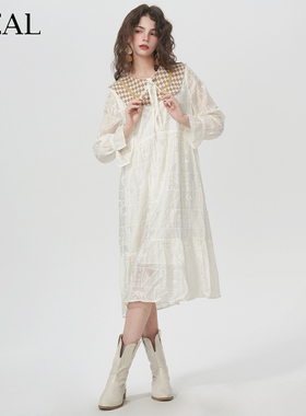 it'real瑞尔法式复古海军领长袖蕾丝裙秋季新款森系连衣裙子