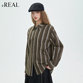 real瑞尔春秋季 新款 复古条纹显瘦休闲长袖 衬衫 女