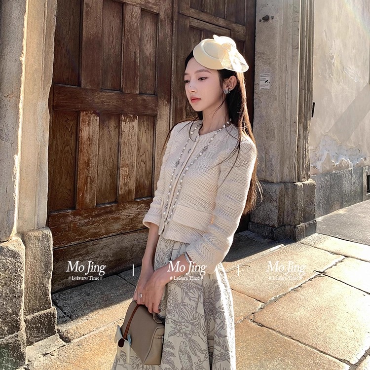 短外套上衣重工印花大摆裙两件套