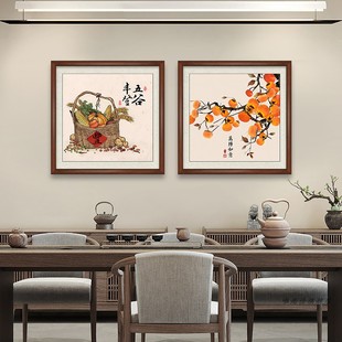 五谷丰登挂画新中式 饰画斗方百财纳福玄关茶室壁画 乔迁餐厅客厅装