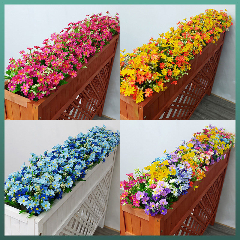 户外假花绢花塑料花绿植花箱花槽长条栅栏插花仿真小雏菊餐厅隔断