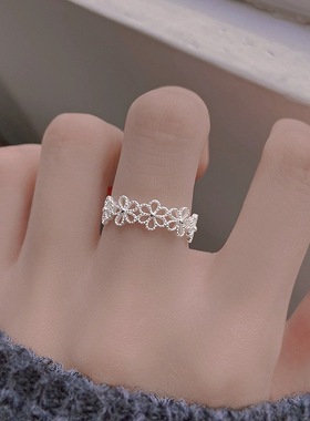 S925纯银镂空花朵戒指